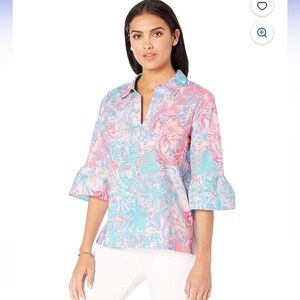 NWT LILLY PULITZER GINGER SHIRT COLOR: BLUE PERI VIVA LA LILY